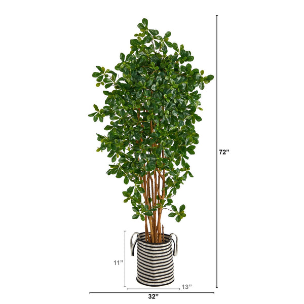 6’ Black Olive Artificial Tree in Handmade Black and White Natural Jute and Cotton Planter