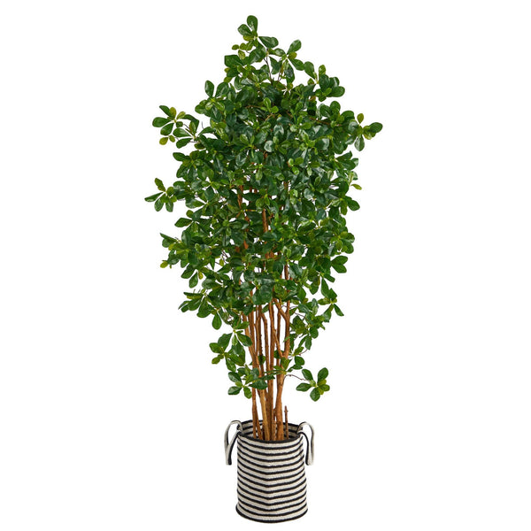 6’ Black Olive Artificial Tree in Handmade Black and White Natural Jute and Cotton Planter