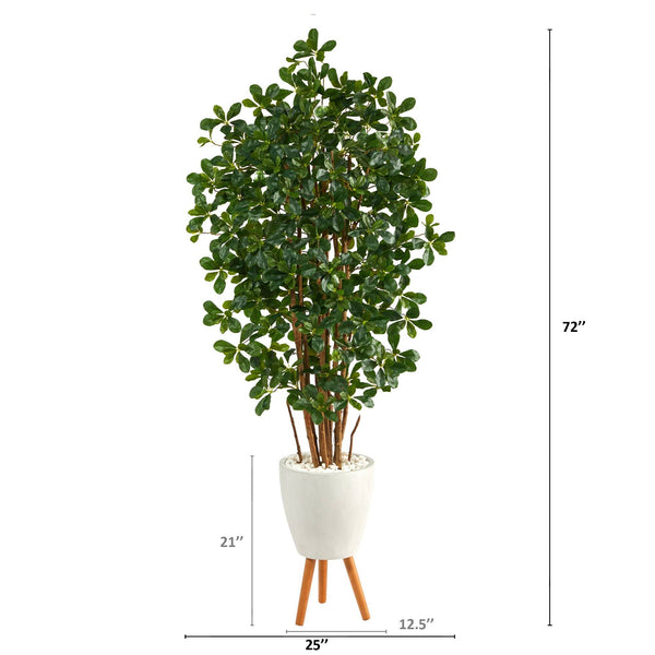 6’ Black Olive Artificial Tree in White Planter with Stand
