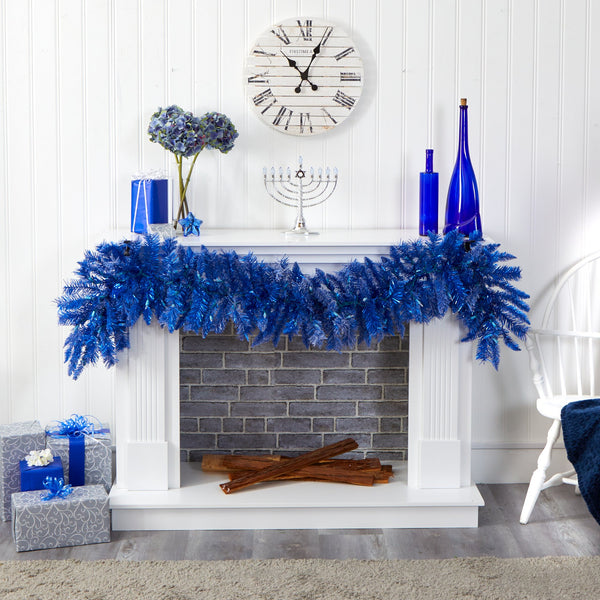 6' Blue Artificial Christmas Garland with 50 Warm White Lights