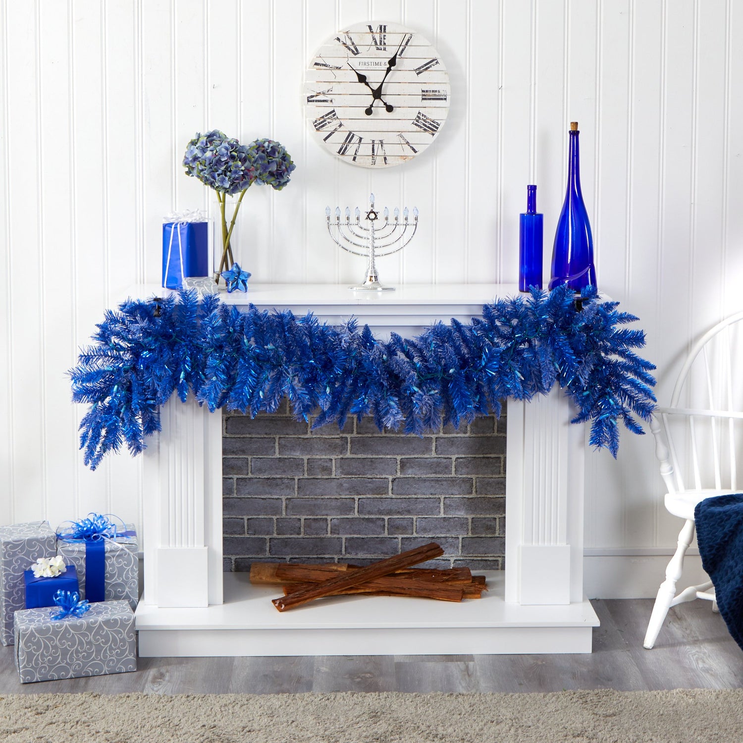 6' Blue Artificial Christmas Garland with 50 Warm White Lights