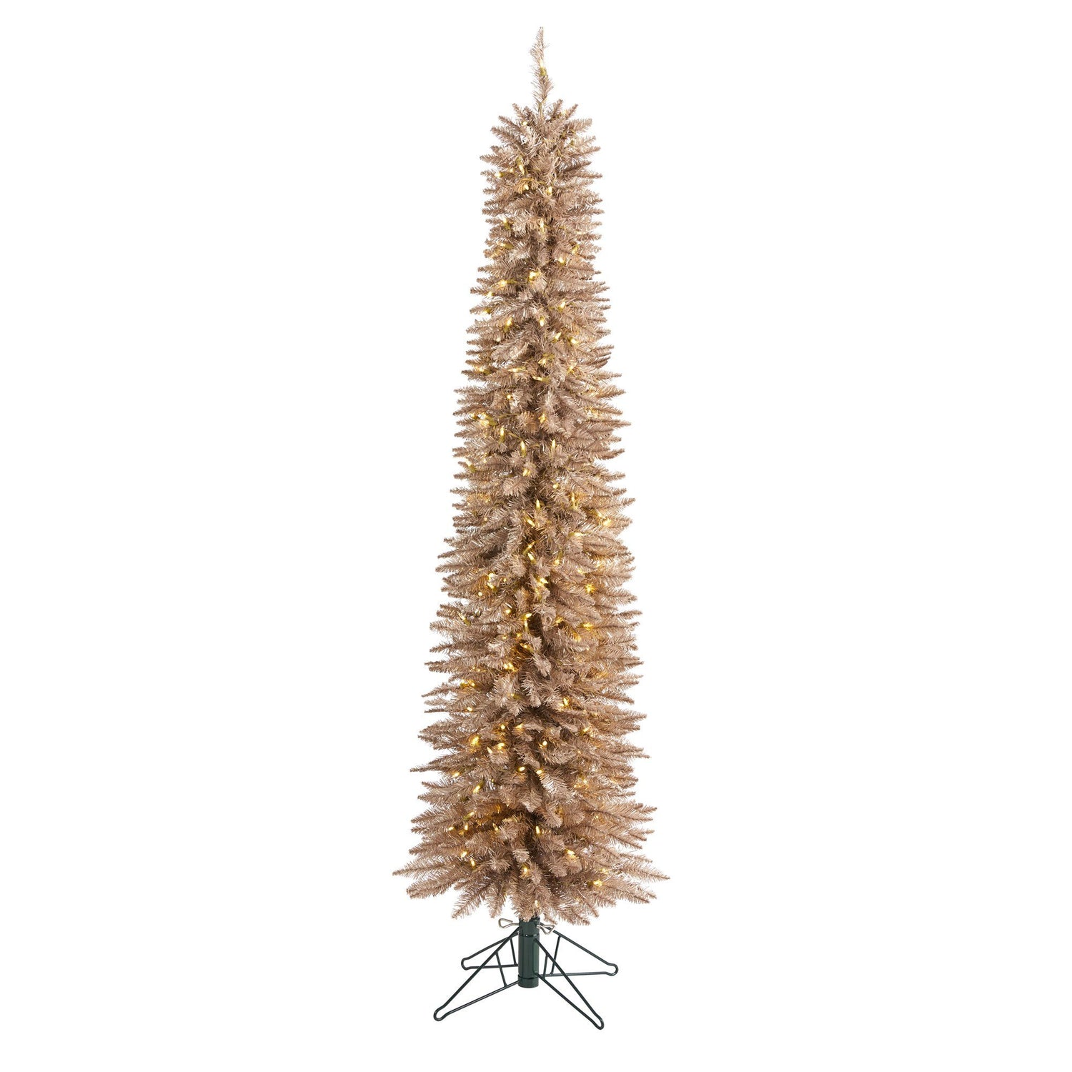 6’ Champagne Pencil Artificial Christmas Tree with 300 (multifunction) Clear LED Lights and 518 Bendable Branches