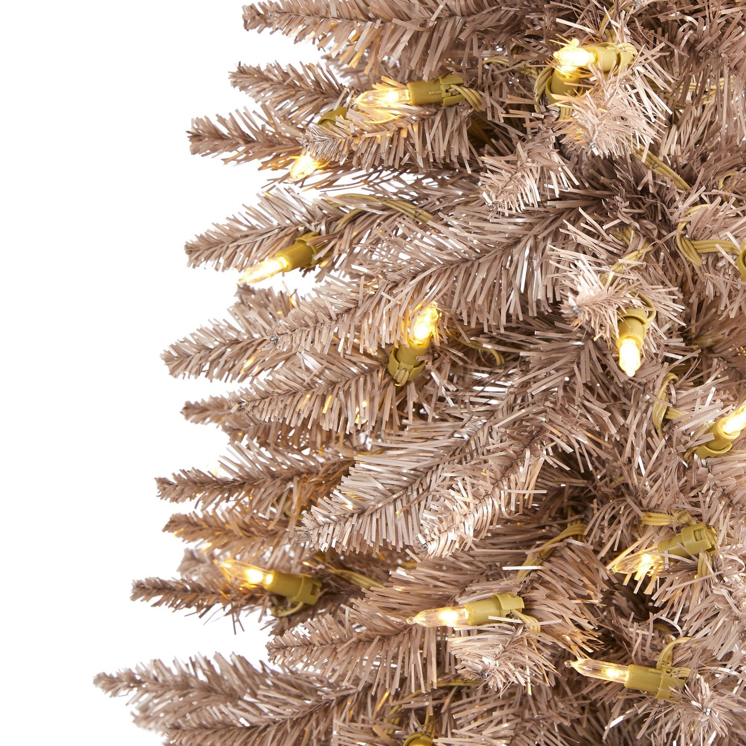 6’ Champagne Pencil Artificial Christmas Tree with 300 (multifunction) Clear LED Lights and 518 Bendable Branches