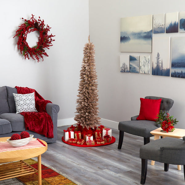6’ Champagne Pencil Artificial Christmas Tree with 300 (multifunction) Clear LED Lights and 518 Bendable Branches