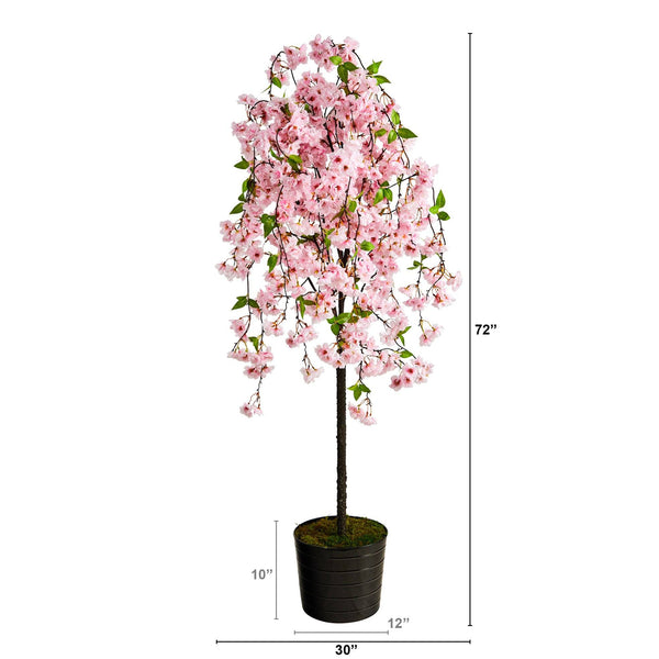 6' Cherry Blossom Artificial Tree in Black Tin Planter