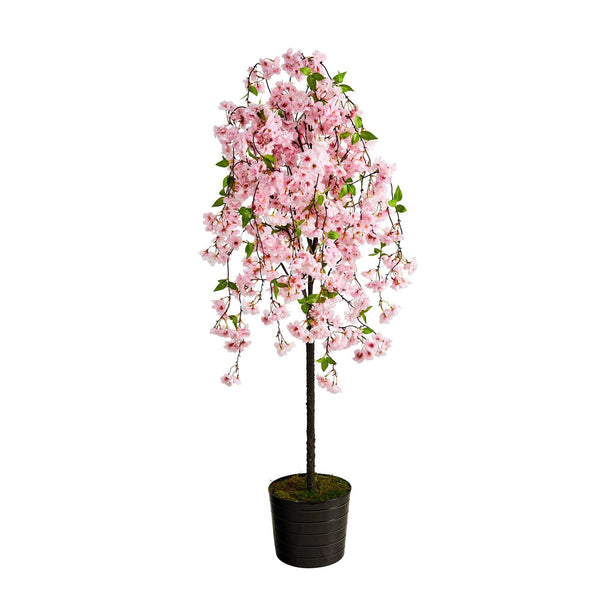 6' Cherry Blossom Artificial Tree in Black Tin Planter