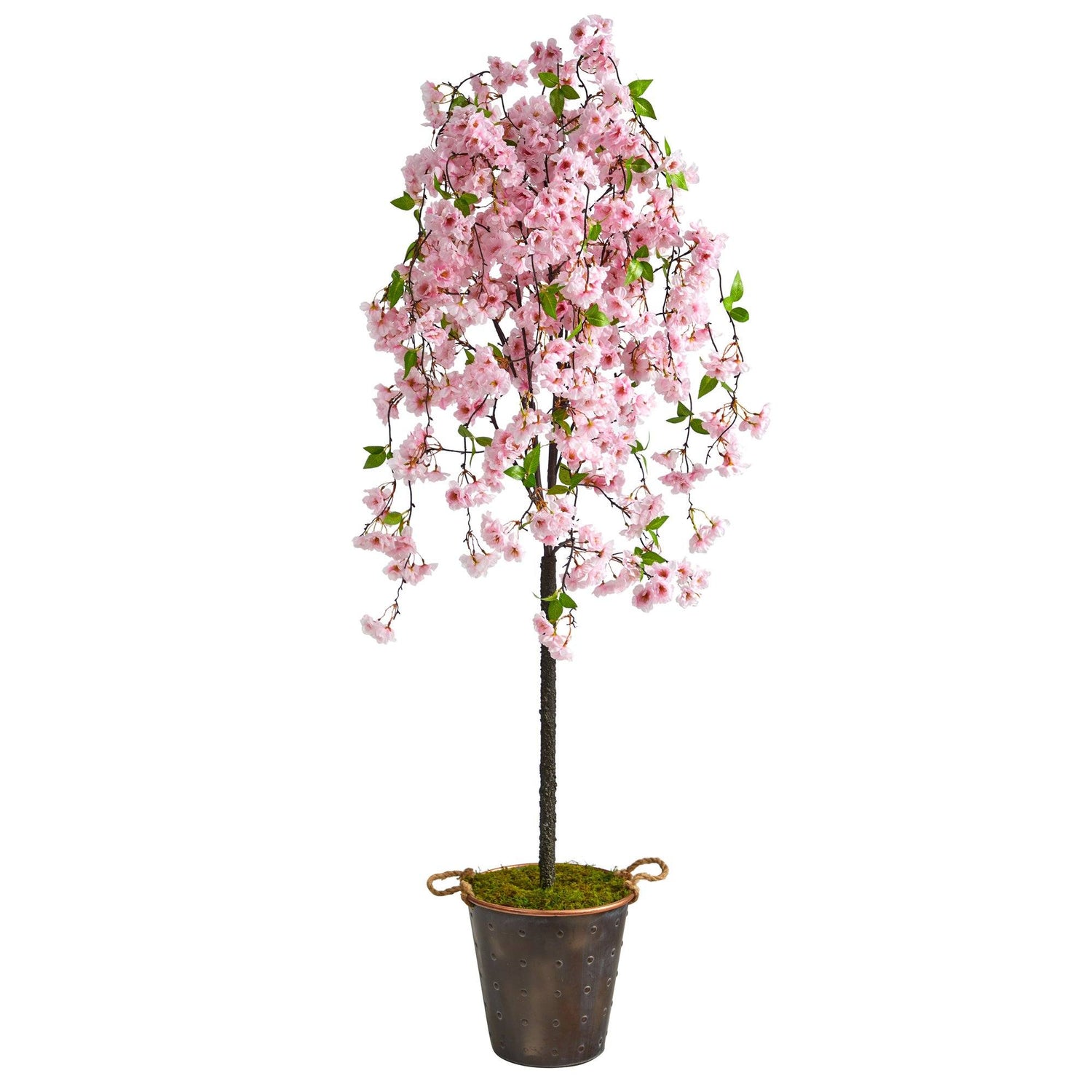 6' Artificial Cherry Blossom Tree in Decorative Metal Pail with Rope