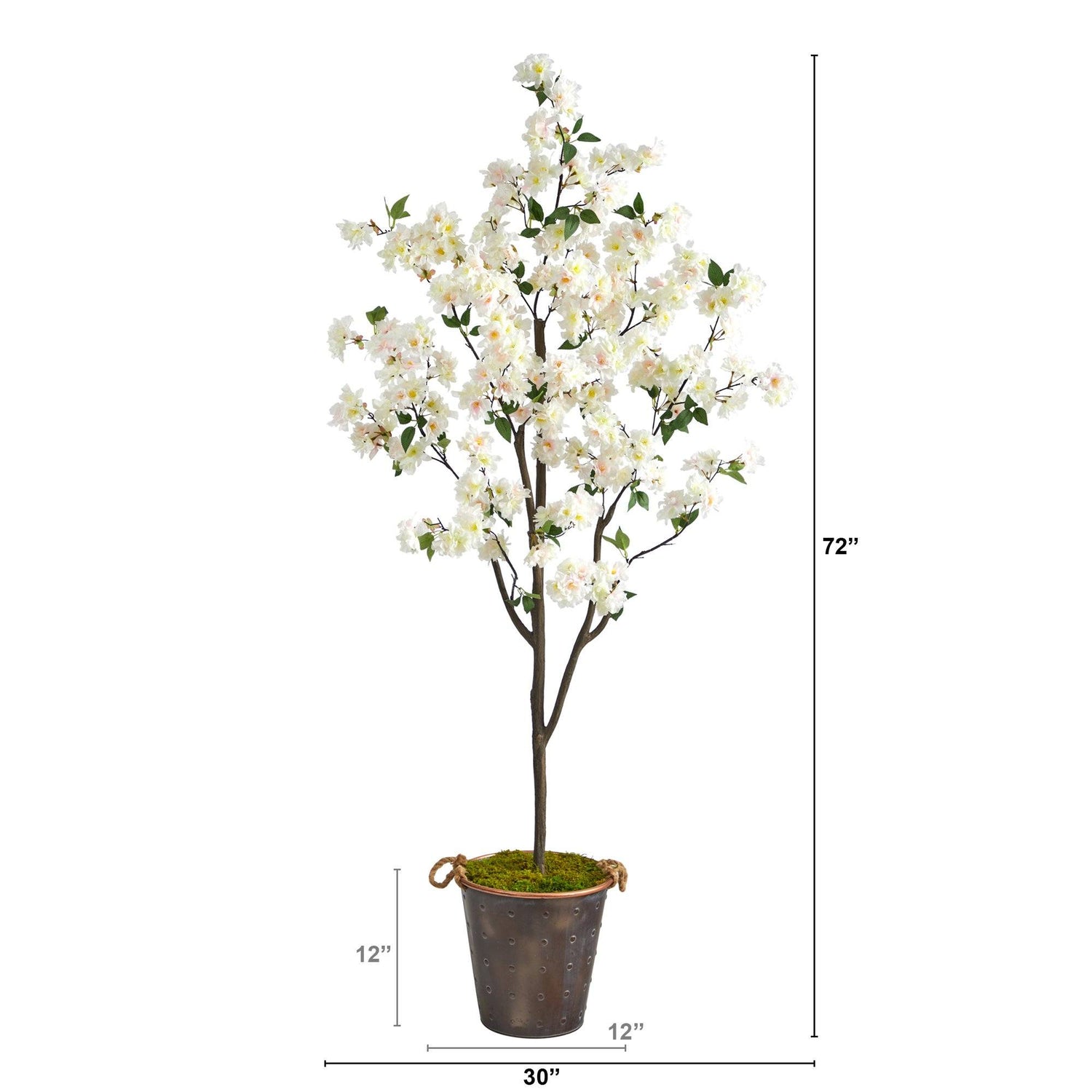 6’ Cherry Blossom Artificial Tree in Decorative Metal Pail with Rope