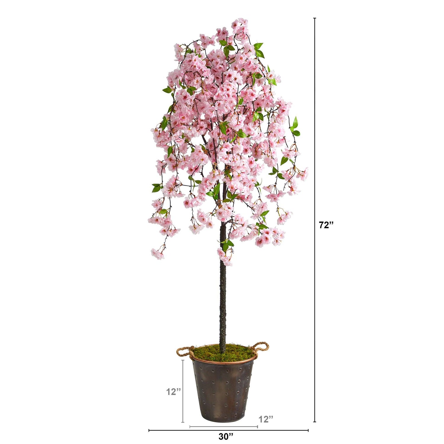 6' Artificial Cherry Blossom Tree in Decorative Metal Pail with Rope