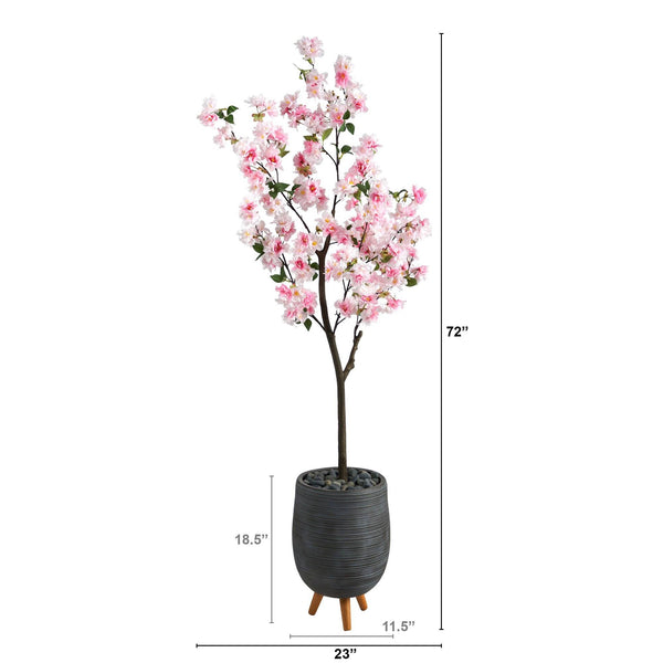 6’ Cherry Blossom Artificial Tree in Gray Planter with Stand