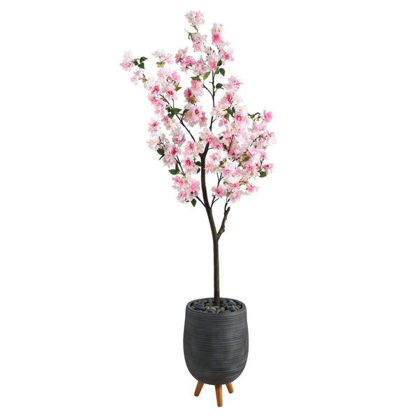 6’ Cherry Blossom Artificial Tree in Gray Planter with Stand