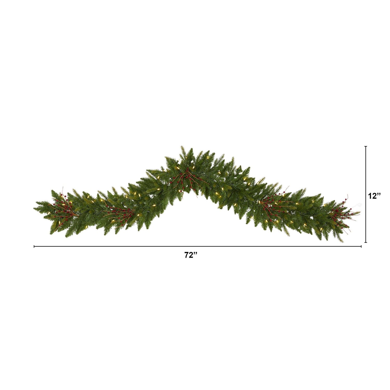 6' Christmas Pine Artificial Garland with 50 Warm White LED Lights and Berries