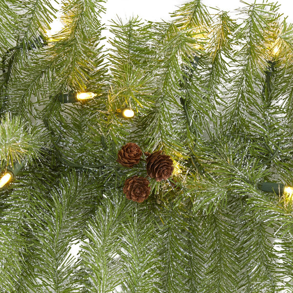 6' Christmas Pine Artificial Garland with 50 Warm White LED Lights and Pine Cones
