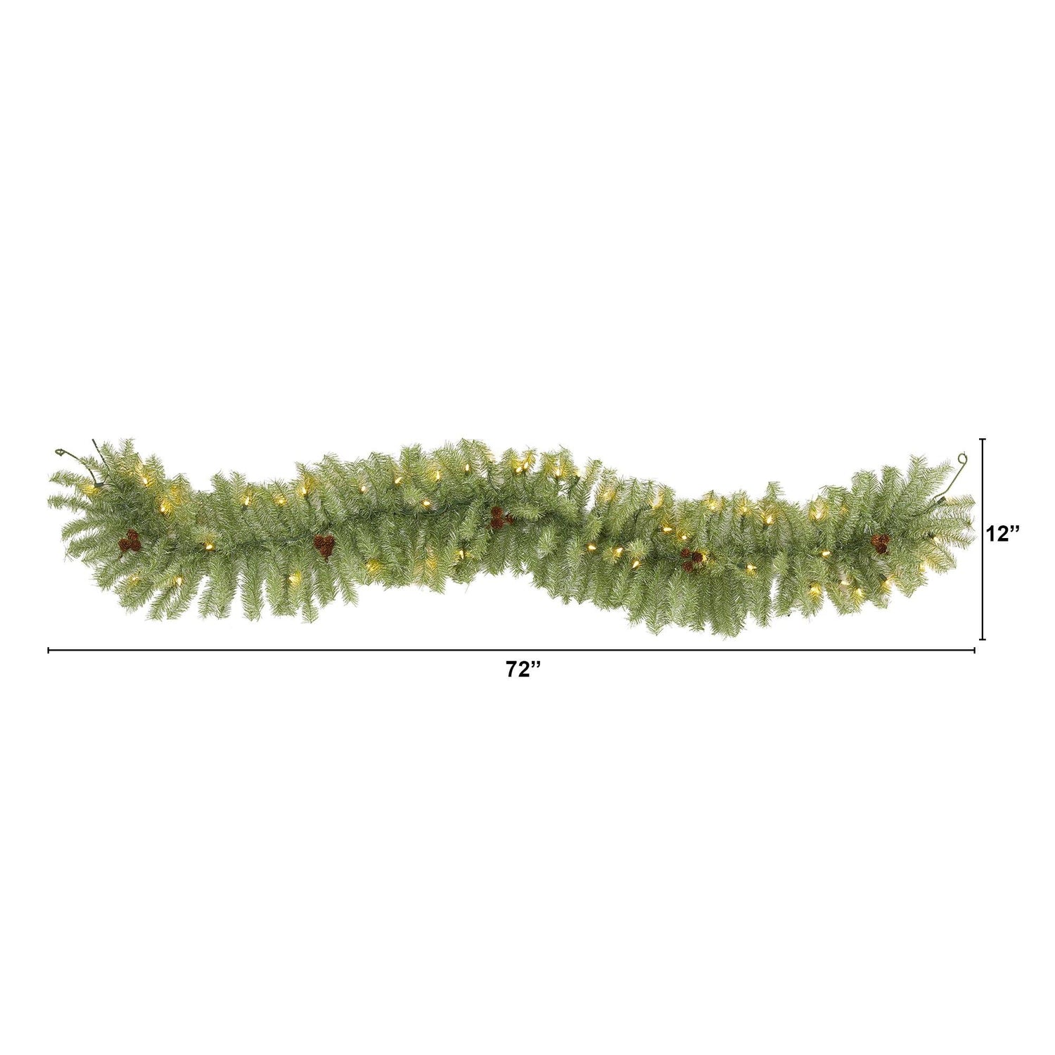 Nearly Natural 6' Christmas Pine Artificial Garland with 50 Warm White LED Lights and Pine Cones