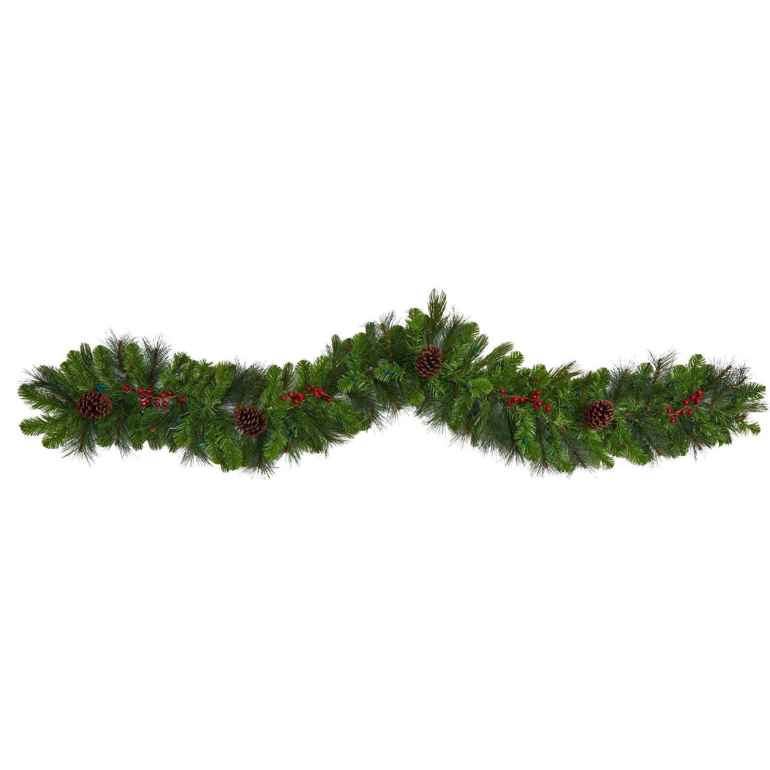 6' Colorado Fir Artificial Christmas Garland with 50 Multicolored LED Lights, Berries and Pinecones