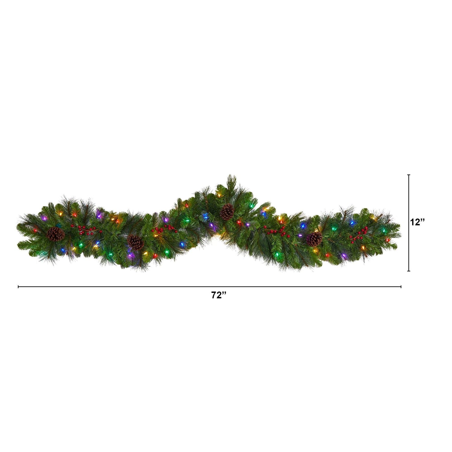 6' Colorado Fir Artificial Christmas Garland with 50 Multicolored LED Lights, Berries and Pinecones