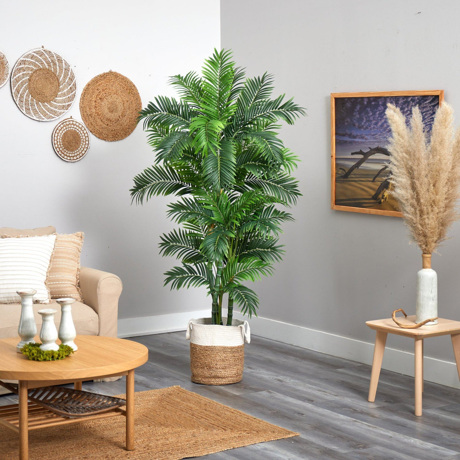 6’ Curvy Parlor Artificial Palm Tree in Handmade Natural Jute and Cotton Planter