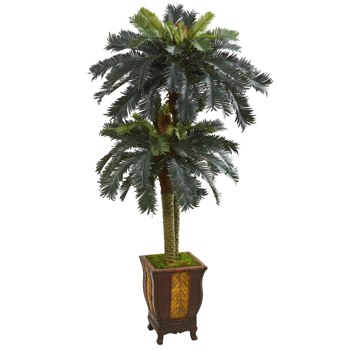 sago palm planter Nearly Natural 6' Double Sago Palm Artificial Tree in Designer Planter