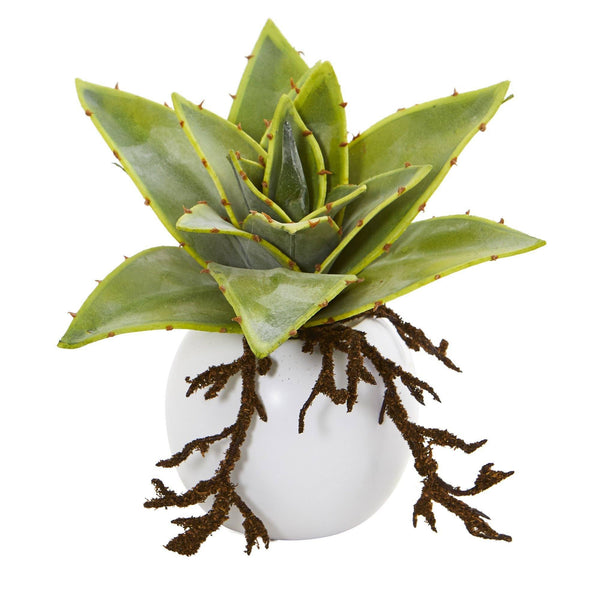 6” Dusty Succulent Artificial Plant in White Vase (Set of 3)