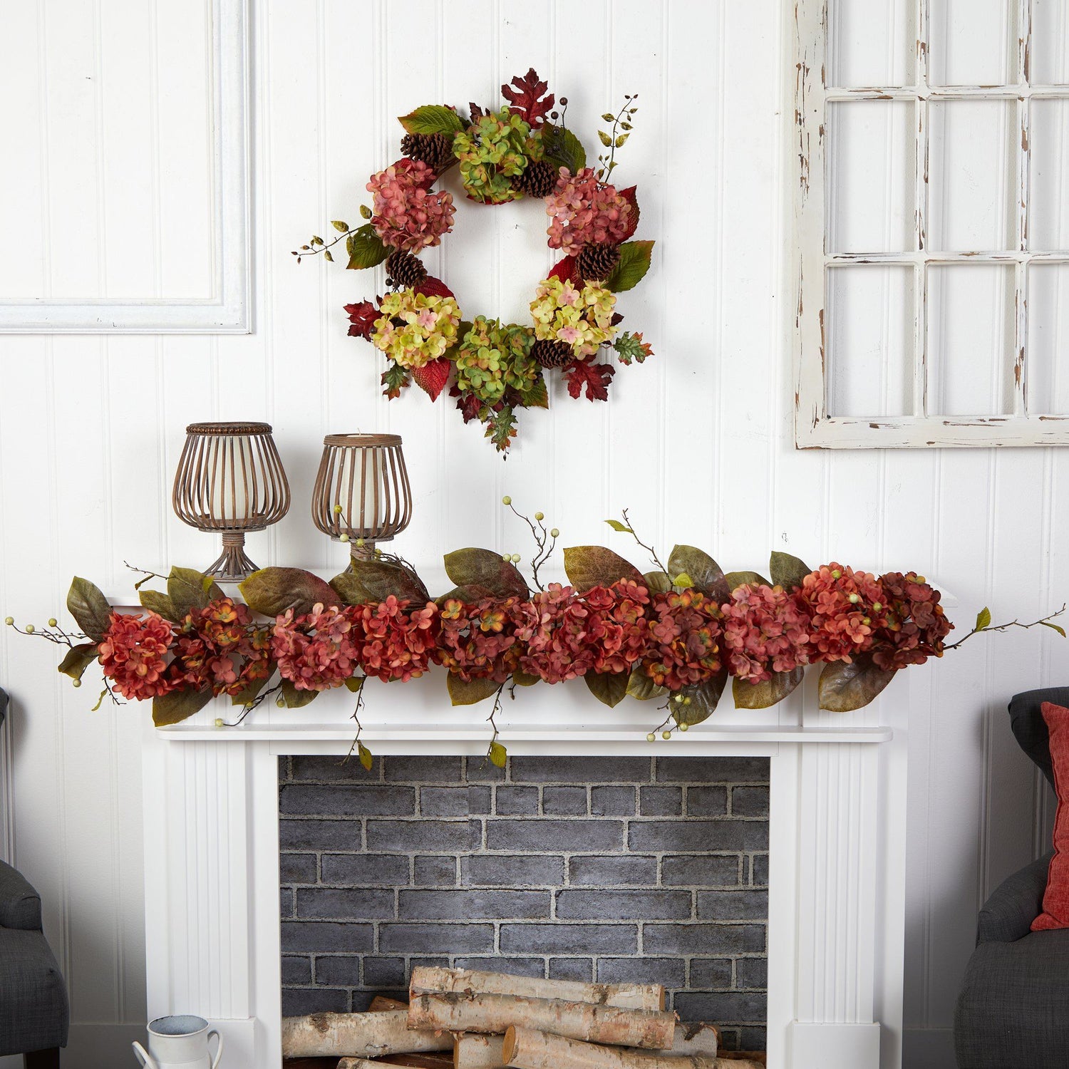 6’ Fall Hydrangea and Berry Artificial Autumn Garland