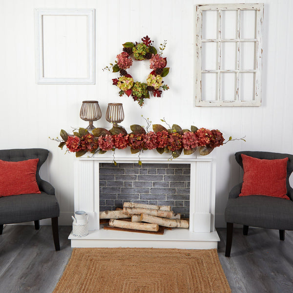 6’ Fall Hydrangea and Berry Artificial Autumn Garland