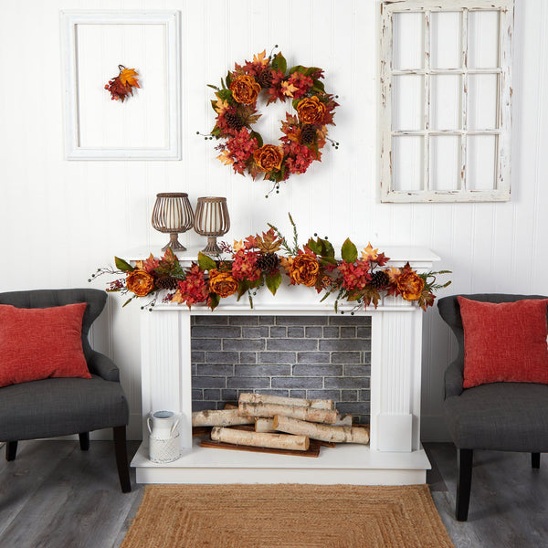 6’ Fall Ranunculus, Hydrangea and Berries Autumn Artificial Garland