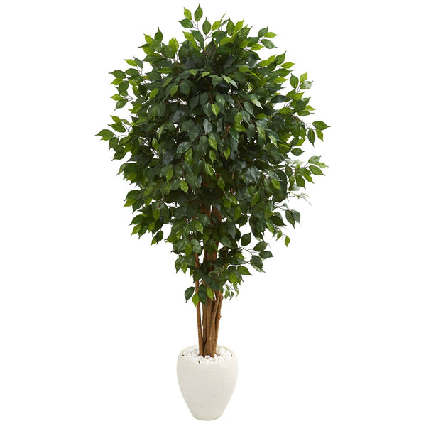 6’ Ficus Artificial Tree in White Planter