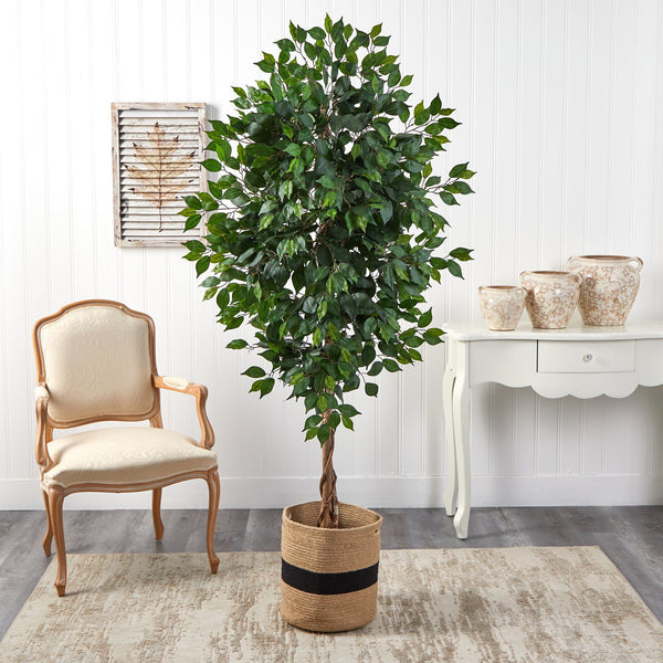 6’ Ficus Artificial Tree with Natural Trunk in Handmade Natural Cotton ...