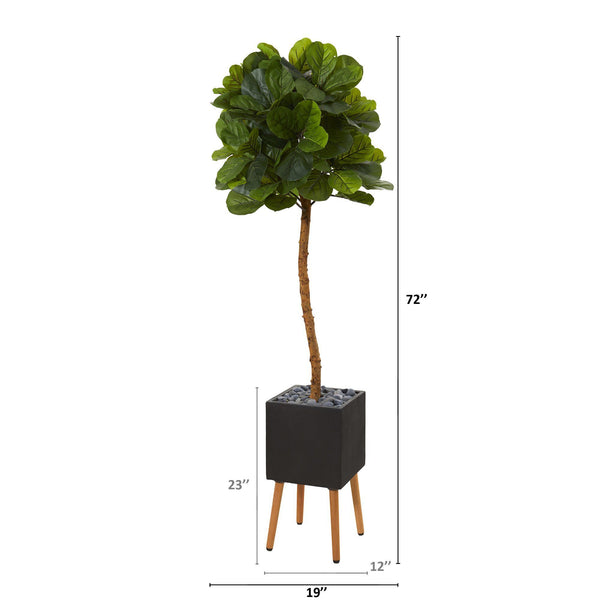 6’ Fiddle Leaf Artificial Tree in Black Planter with Stand (Real Touch)