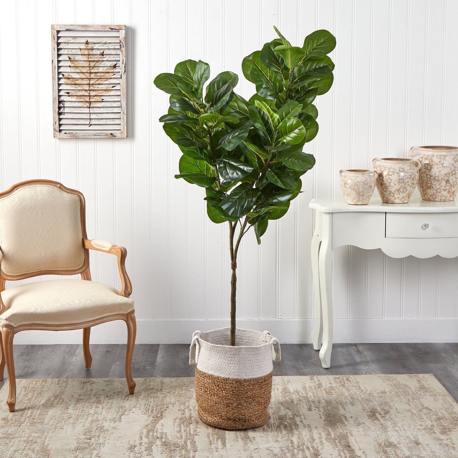 6’ Fiddle Leaf Fig Artificial Tree in Handmade Natural Jute and Cotton Planter