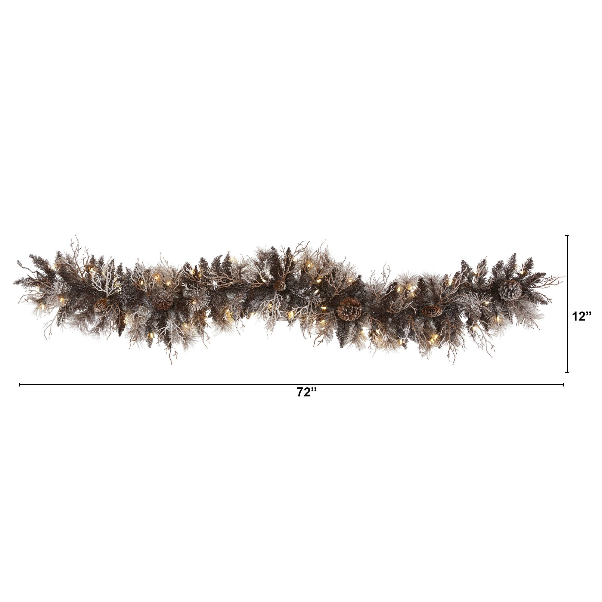 6' Flocked Artificial Christmas Garland with 50 White Warm LED Lights and Pine Cones - Thumbnail 3