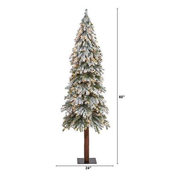 6’ Flocked Grand Alpine Artificial Christmas Tree with 300 Lights and 601 Branches on Natural Trunk