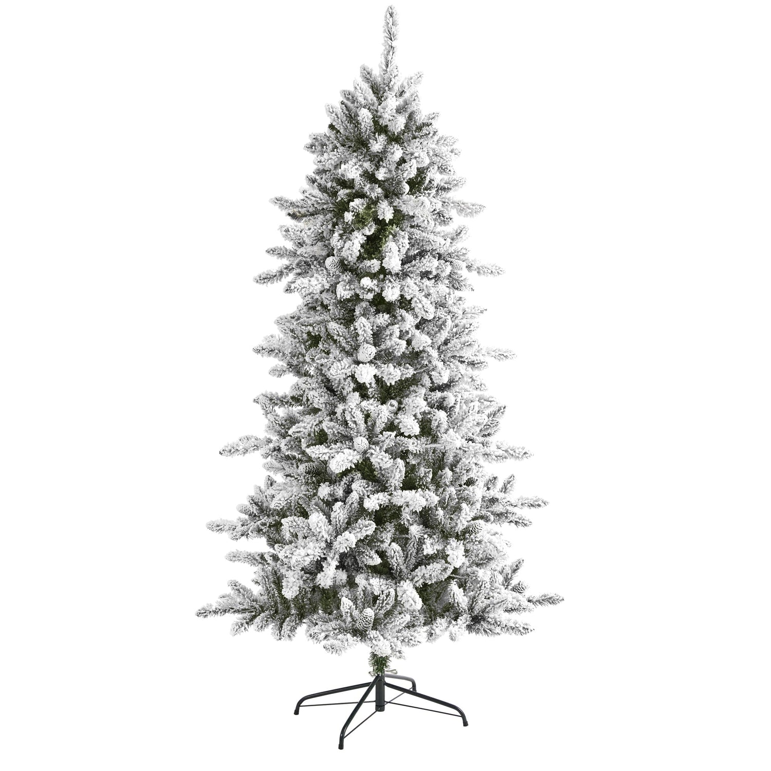 6’ Flocked Livingston Fir Artificial Christmas Tree with Pine Cones and 696 Bendable Branches