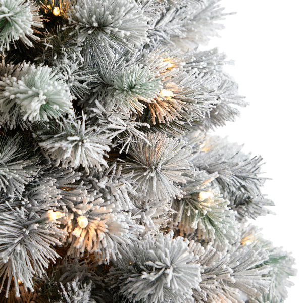 6’ Flocked Oregon Pine Artificial Christmas Tree with 300 Clear Lights and 551 Bendable Branches