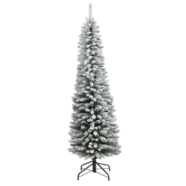 6’ Flocked Pencil Artificial Christmas Tree with 438 Bendable Branches
