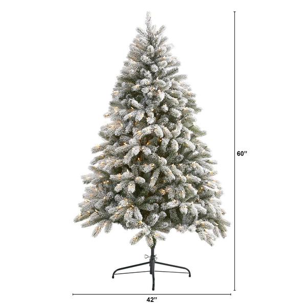 6’ Flocked South Carolina Spruce Artificial Christmas Tree with 450 Clear Lights and 925 Bendable Branches