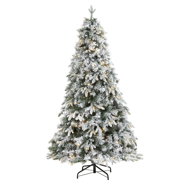 6' Flocked Vermont Mixed Pine Artificial Christmas Tree with 300 Clear LEDs Lights