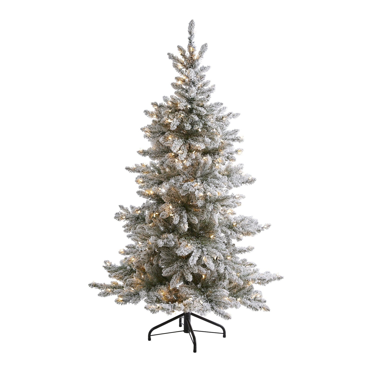 6’ Flocked West Virginia Spruce Artificial Christmas Tree with 300 Clear Lights and 850 Bendable Branches