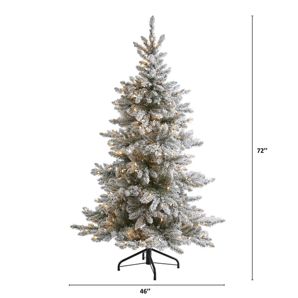 6’ Flocked West Virginia Spruce Artificial Christmas Tree with 300 Clear Lights and 850 Bendable Branches
