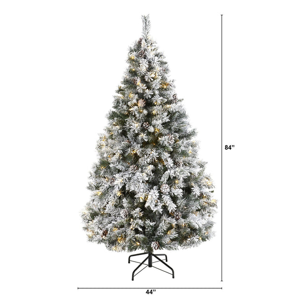 6' Flocked White River Mountain Pine Artificial Christmas Tree with Pinecones and 250 Clear LED Lights