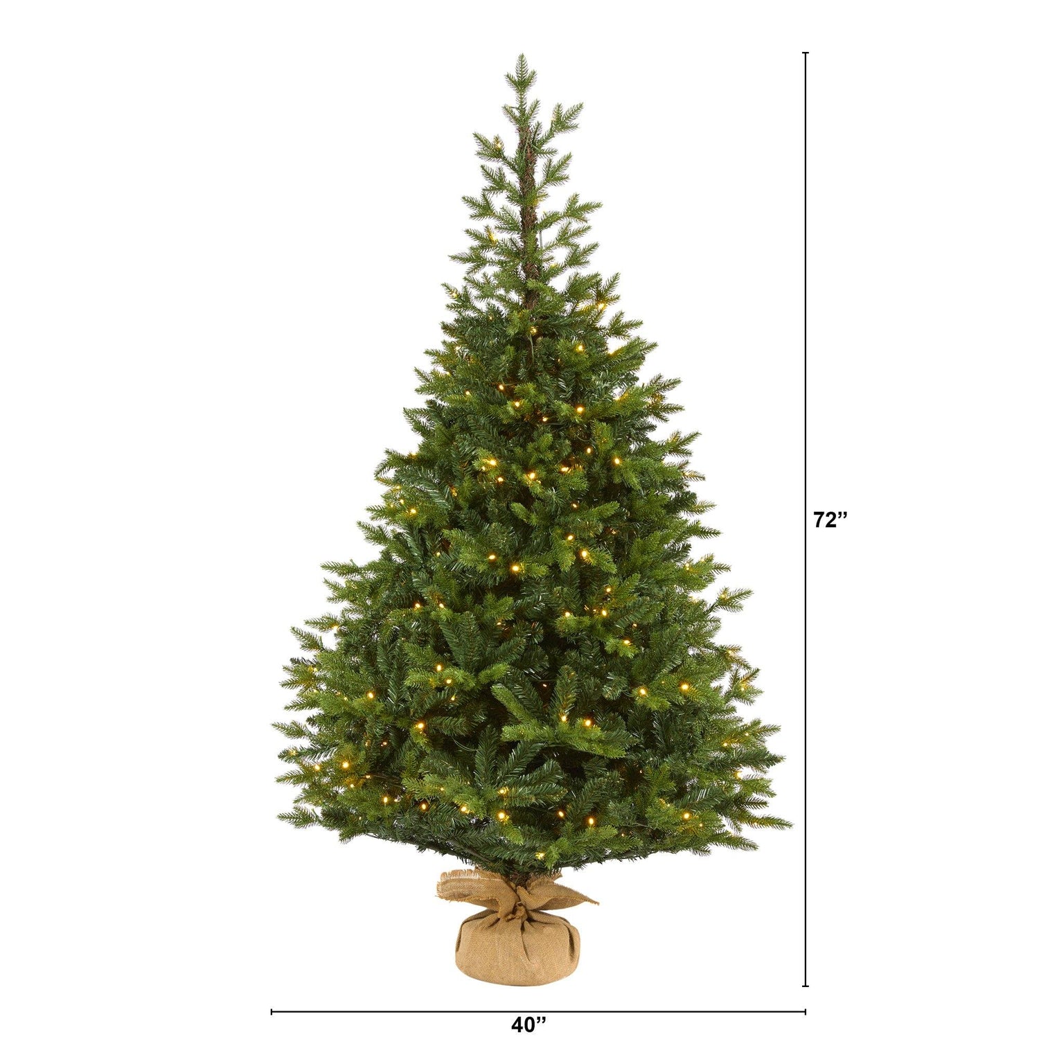 6’ Fraser Fir “Natural Look” Artificial Christmas Tree with 300 Clear LED Lights, a Burlap Base and 2113 Bendable Branches