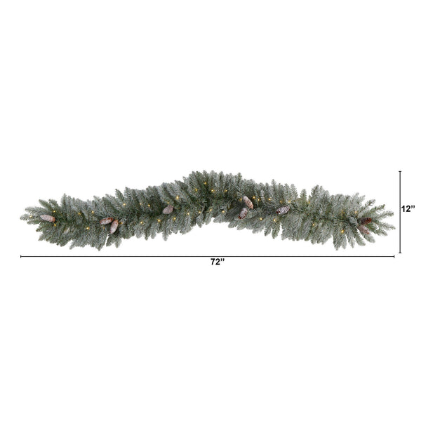 6' Frosted Artificial Christmas Garland with Pinecones and 50 Warm White LED Lights