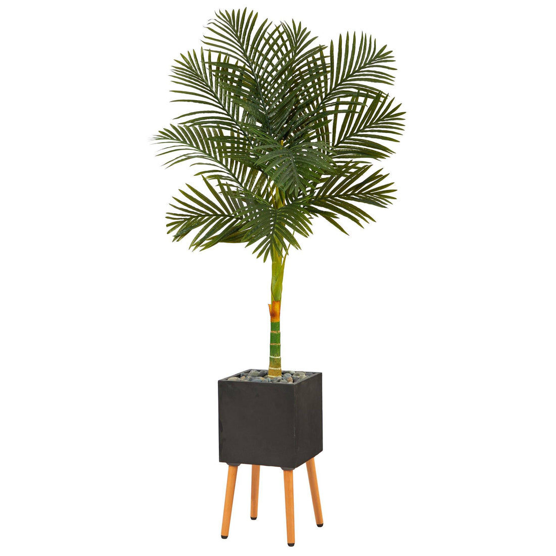 palm tree plant stand 6’ Artificial Golden Cane Palm Tree in Black Planter with Stand