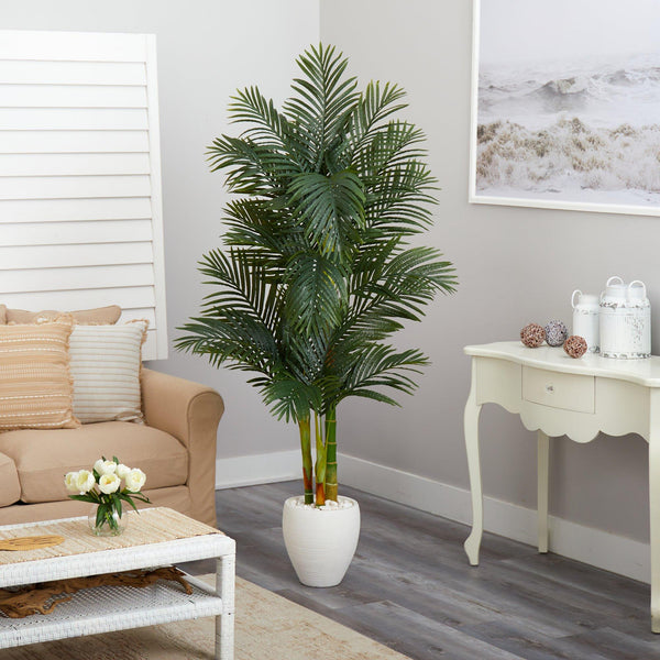 6’ Golden Cane Artificial Palm Tree in White Planter