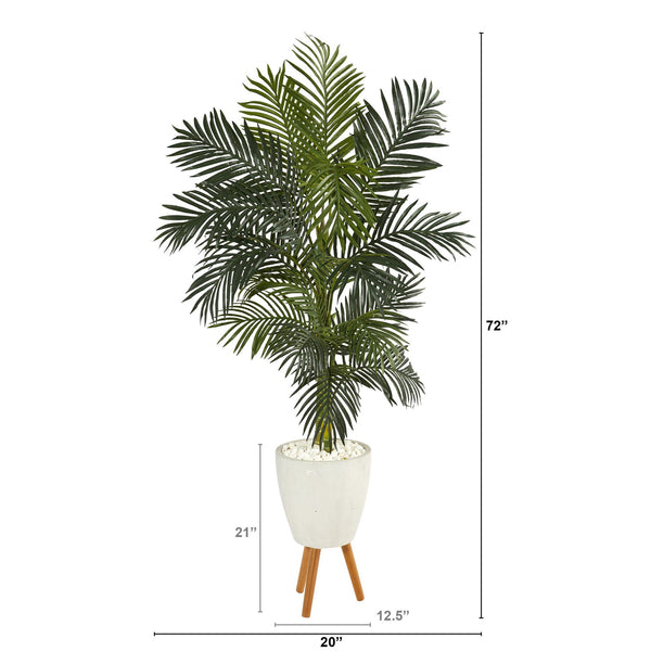 6’ Golden Cane Artificial Palm Tree in White Planter with Stand