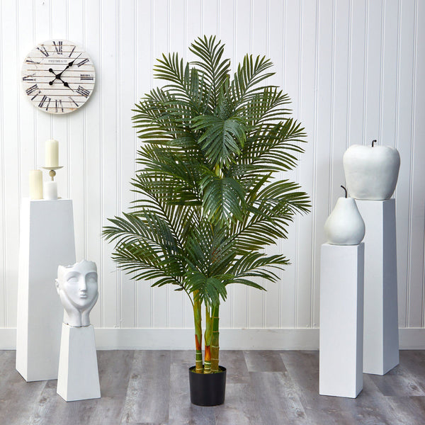 6’ Triple Stalk Golden Cane Artificial Palm Tree