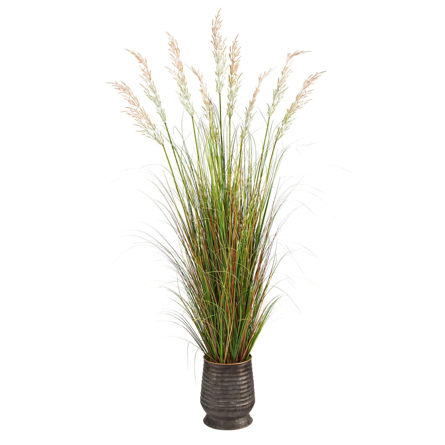 6’ Grass Artificial Plant in Ribbed Metal Planter