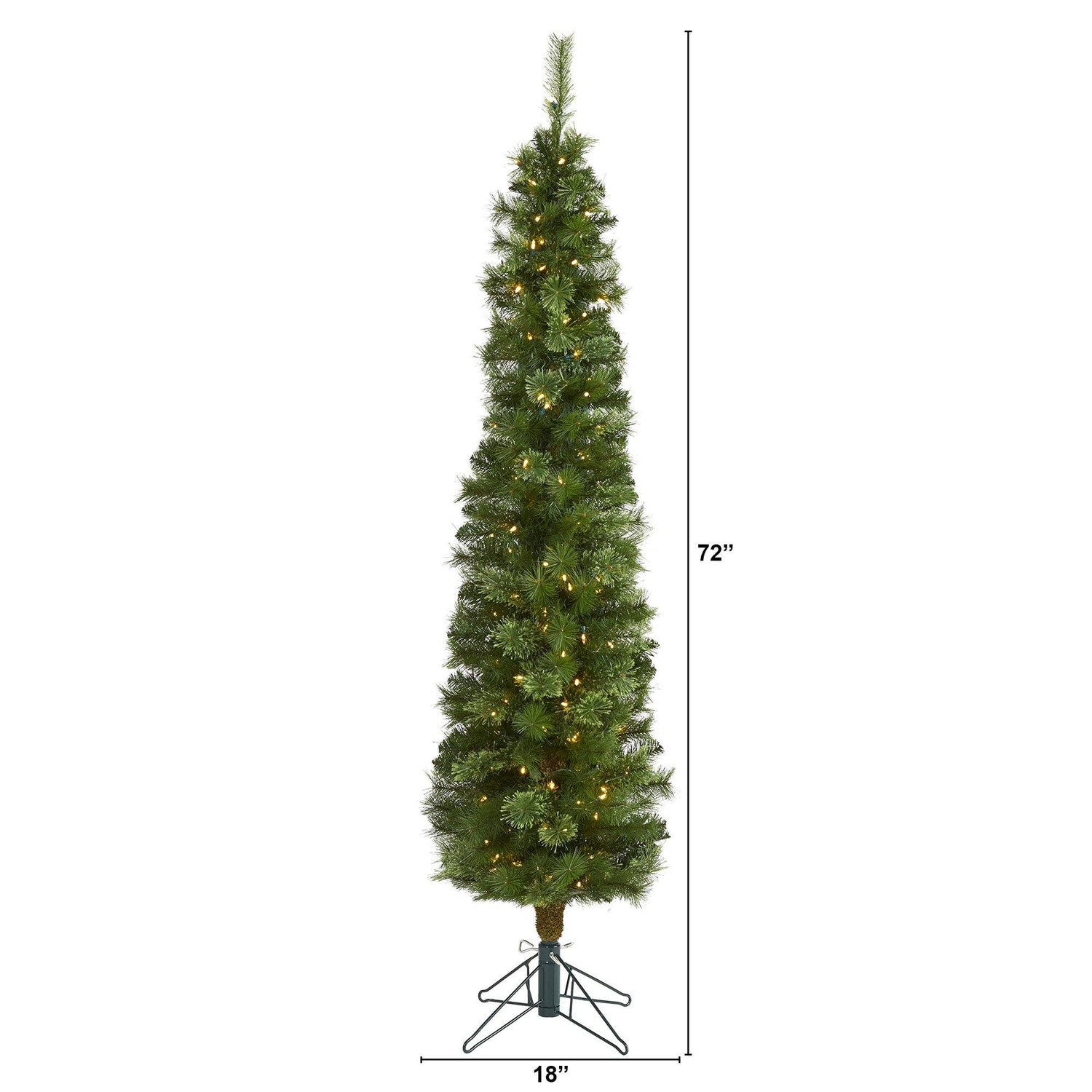 6' Green Pencil Artificial Christmas Tree with 150 Clear (Multifunction) LED Lights and 264 Bendable Branches