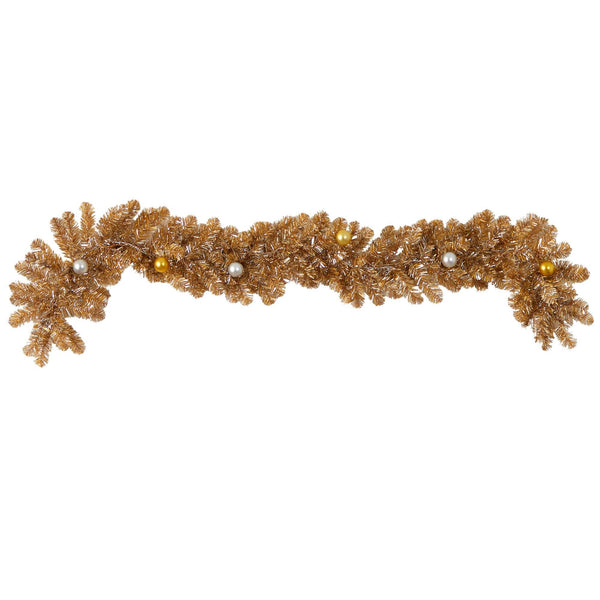 6' Holiday Christmas Golden Garland with Ornaments and 50 Warm White Lights