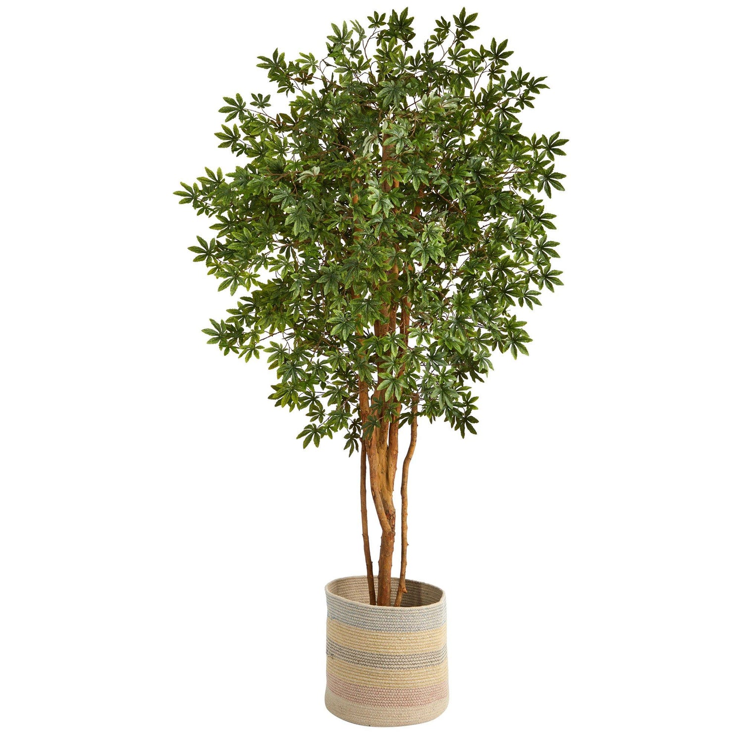 6’ Japanese Maple Artificial Tree in Handmade Natural Cotton Multicolored Woven Planter